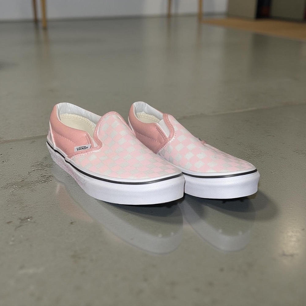 Vans Pink and White Checkered Slip-Ons